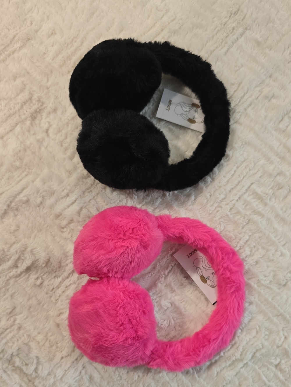 Mixit Brand Women's Faux Fur Ear Muffs Hot Pink And Black Bundle Of 2